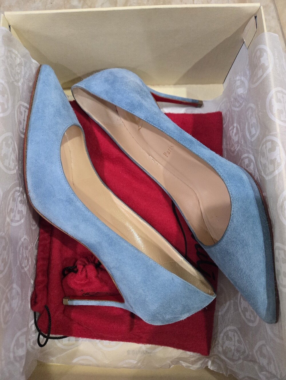 Christian Louboutin Blue Suede Pumps